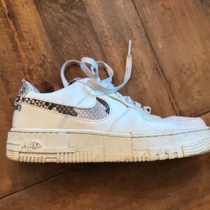Nike White Low Platform Sneakers with Snake-Print Swoosh